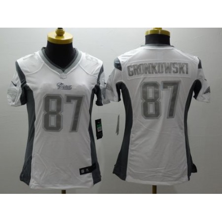 Nike Patriots #87 Rob Gronkowski White Women's Stitched NFL Limited Platinum Jersey