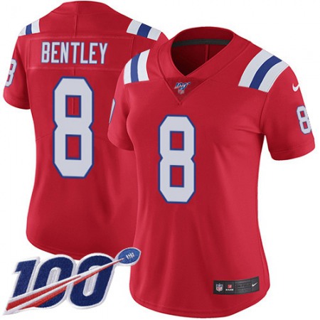 Nike Patriots #8 Ja'Whaun Bentley Red Alternate Women's Stitched NFL 100th Season Vapor Limited Jersey