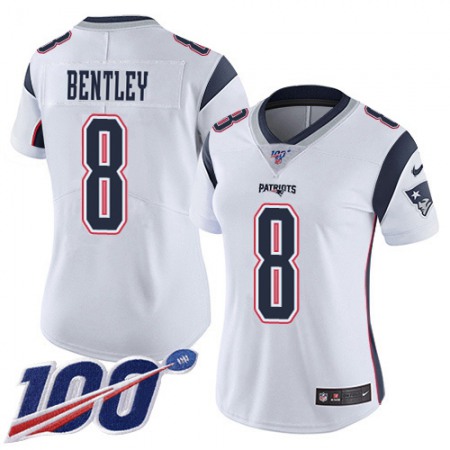 Nike Patriots #8 Ja'Whaun Bentley White Women's Stitched NFL 100th Season Vapor Limited Jersey