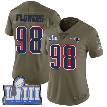 Nike Patriots #98 Trey Flowers Olive Super Bowl LIII Bound Women's Stitched NFL Limited 2017 Salute to Service Jersey