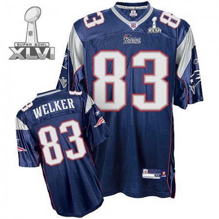 Patriots #83 Wes Welker Blue Super Bowl XLVI Embroidered Youth NFL Jersey