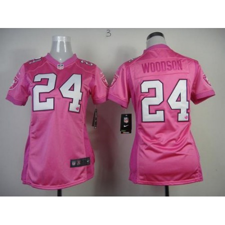 Nike Raiders #24 Charles Woodson Pink New Women's Be Luv'd Stitched NFL Elite Jersey