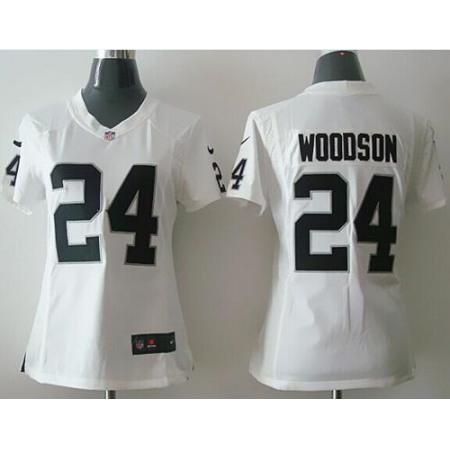 Nike Raiders #24 Charles Woodson White Women's Stitched NFL Elite Jersey