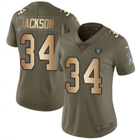 Nike Raiders #34 Bo Jackson Olive/Gold Women's Stitched NFL Limited 2017 Salute to Service Jersey