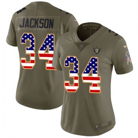 Nike Raiders #34 Bo Jackson Olive/USA Flag Women's Stitched NFL Limited 2017 Salute to Service Jersey