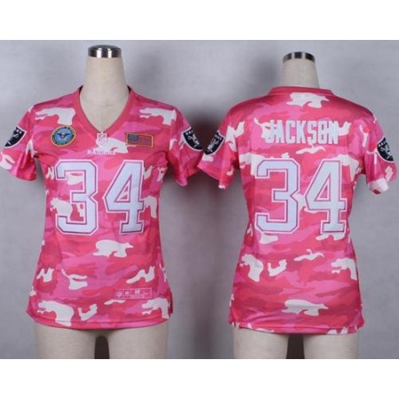 Nike Raiders #34 Bo Jackson Pink Women's Stitched NFL Elite Camo Fashion Jersey
