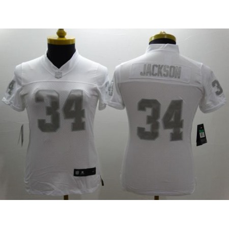 Nike Raiders #34 Bo Jackson White Women's Stitched NFL Limited Platinum Jersey