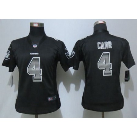 Nike Raiders #4 Derek Carr Black Team Color Women's Stitched NFL Elite Strobe Jersey