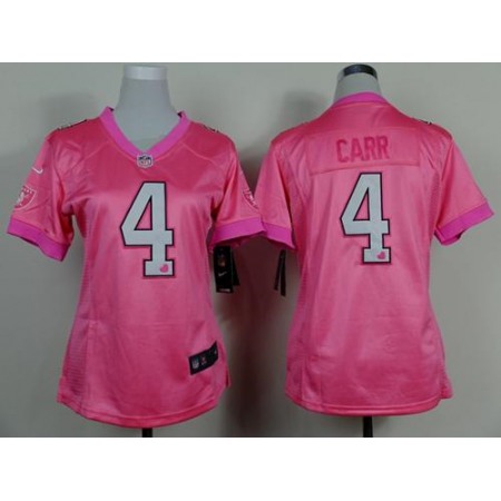 Nike Raiders #4 Derek Carr Pink Women's Be Luv'd Stitched New Elite Jersey