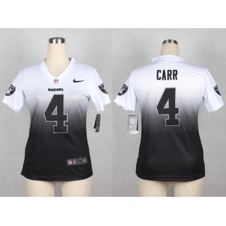 Nike Raiders #4 Derek Carr White/Black Women's Stitched Elite Fadeaway Fashion Jersey