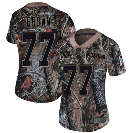Nike Raiders #77 Trent Brown Camo Women's Stitched NFL Limited Rush Realtree Jersey