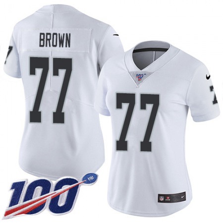 Nike Raiders #77 Trent Brown White Women's Stitched NFL 100th Season Vapor Untouchable Limited Jersey