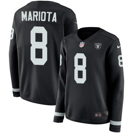 Nike Raiders #8 Marcus Mariota Black Team Color Women's Stitched NFL Limited Therma Long Sleeve Jersey