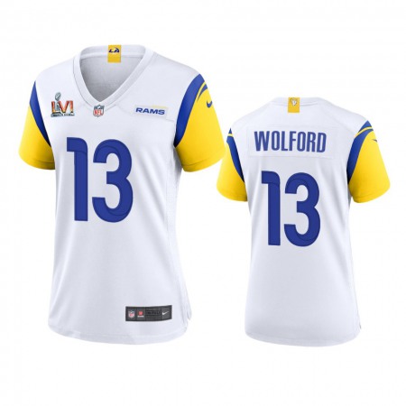 Los Angeles Rams #13 John Wolford Women's Super Bowl LVI Patch Nike Alternate Game NFL Jersey - White