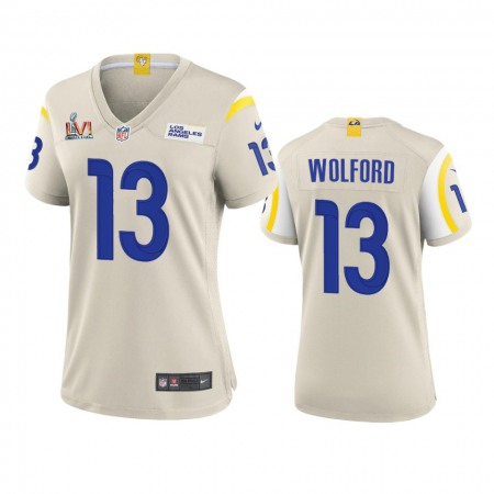 Los Angeles Rams #13 John Wolford Women's Super Bowl LVI Patch Nike Game NFL Jersey - Bone