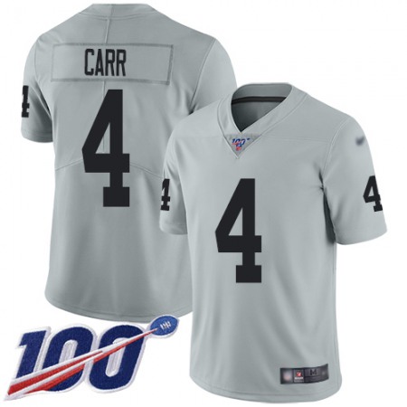 Nike Raiders #4 Derek Carr Silver Youth Stitched NFL Limited Inverted Legend 100th Season Jersey