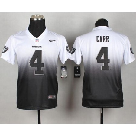 Nike Raiders #4 Derek Carr White/Black Youth Stitched NFL Elite Fadeaway Fashion Jersey