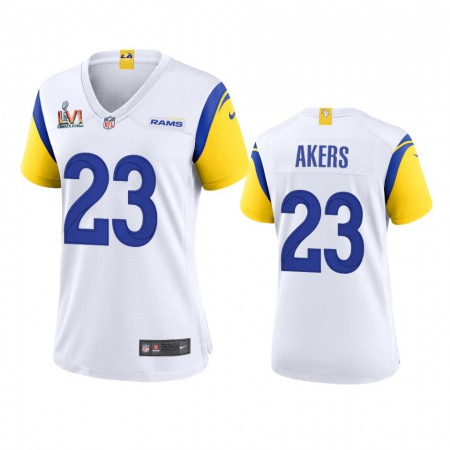 Los Angeles Rams #23 Cam Akers Women's Super Bowl LVI Patch Nike Alternate Game NFL Jersey - White