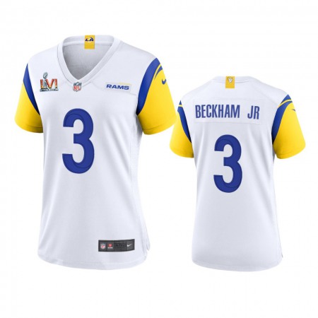 Los Angeles Rams #3 Odell Beckham Jr. Women's Super Bowl LVI Patch Nike Alternate Game NFL Jersey - White