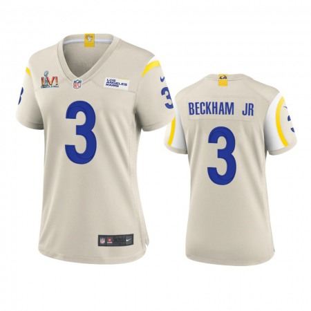 Los Angeles Rams #3 Odell Beckham Jr. Women's Super Bowl LVI Patch Nike Game NFL Jersey - Bone