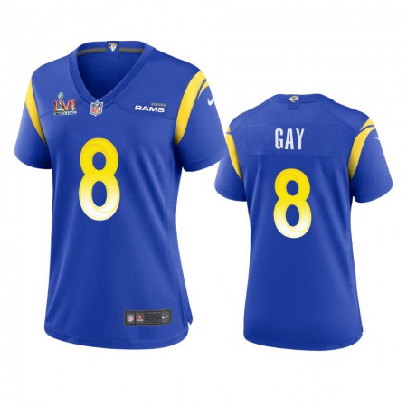 Los Angeles Rams #8 Matt Gay Women's Super Bowl LVI Patch Nike Game NFL Jersey - Royal