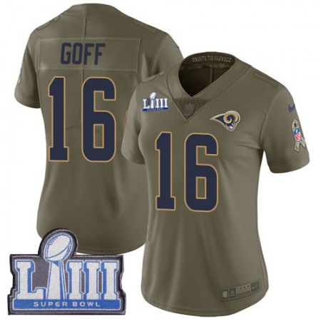 Nike Rams #16 Jared Goff Olive Super Bowl LIII Bound Women's Stitched NFL Limited 2017 Salute to Service Jersey