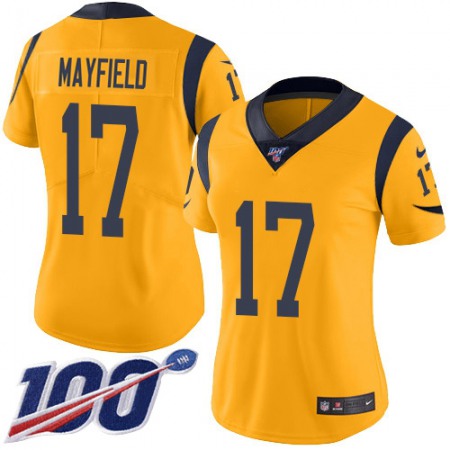 Nike Rams #17 Baker Mayfield Gold Women's Stitched NFL Limited Rush 100th Season Jersey