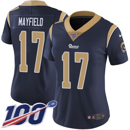 Nike Rams #17 Baker Mayfield Navy Blue Team Color Women's Stitched NFL 100th Season Vapor Limited Jersey