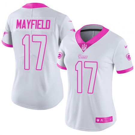 Nike Rams #17 Baker Mayfield White/Pink Women's Stitched NFL Limited Rush Fashion Jersey
