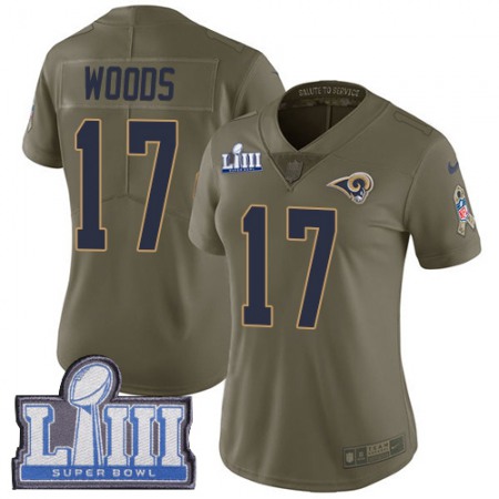 Nike Rams #17 Robert Woods Olive Super Bowl LIII Bound Women's Stitched NFL Limited 2017 Salute to Service Jersey