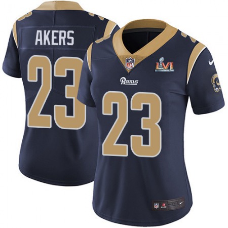 Nike Rams #23 Cam Akers Navy Blue Team Color Super Bowl LVI Patch Women's Stitched NFL Vapor Untouchable Limited Jersey