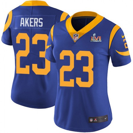 Nike Rams #23 Cam Akers Royal Blue Alternate Super Bowl LVI Patch Women's Stitched NFL Vapor Untouchable Limited Jersey