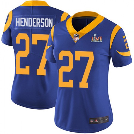 Nike Rams #27 Darrell Henderson Royal Blue Alternate Super Bowl LVI Patch Women's Stitched NFL Vapor Untouchable Limited Jersey