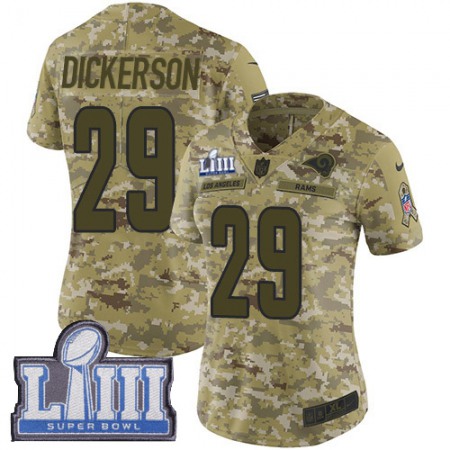 Nike Rams #29 Eric Dickerson Camo Super Bowl LIII Bound Women's Stitched NFL Limited 2018 Salute to Service Jersey