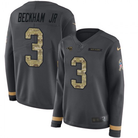 Nike Rams #3 Odell Beckham Jr. Anthracite Salute to Service Women's Stitched NFL Limited Therma Long Sleeve Jersey