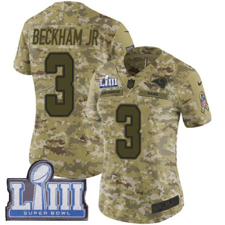 Nike Rams #3 Odell Beckham Jr. Camo Super Bowl LIII Bound Women's Stitched NFL Limited 2018 Salute to Service Jersey