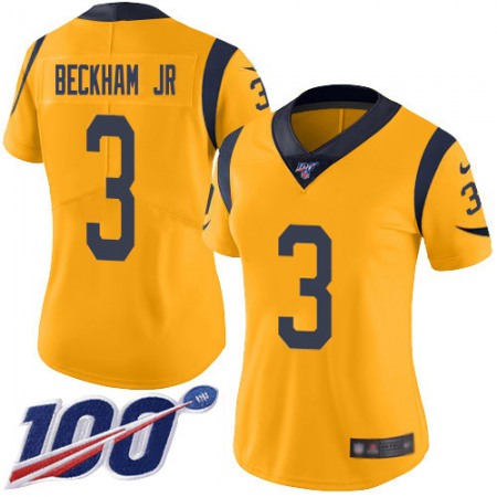Nike Rams #3 Odell Beckham Jr. Gold Women's Stitched NFL Limited Rush 100th Season Jersey