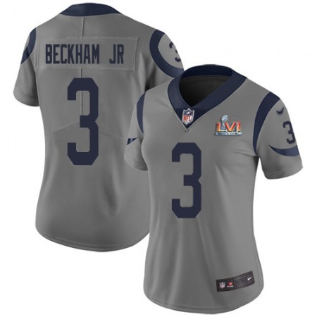 Nike Rams #3 Odell Beckham Jr. Gray Super Bowl LVI Patch Women's Stitched NFL Limited Inverted Legend Jersey
