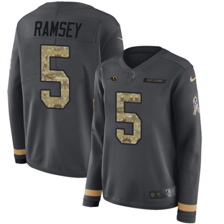 Nike Rams #5 Jalen Ramsey Anthracite Salute to Service Women's Stitched NFL Limited Therma Long Sleeve Jersey