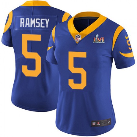 Nike Rams #5 Jalen Ramsey Blue Alternate Super Bowl LVI Patch Women's Stitched NFL Vapor Untouchable Limited Jersey