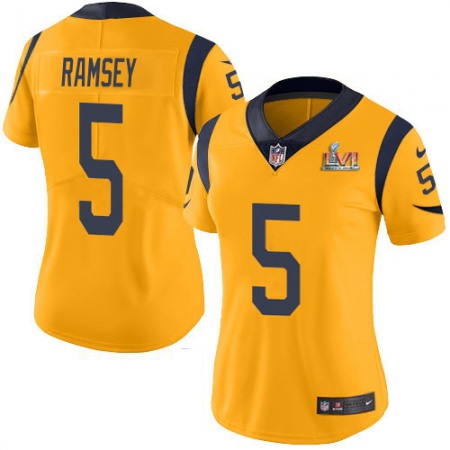 Nike Rams #5 Jalen Ramsey Gold Super Bowl LIII Bound Women's Stitched NFL Limited Rush Jersey