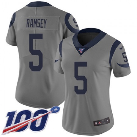 Nike Rams #5 Jalen Ramsey Gray Women's Stitched NFL Limited Inverted Legend 100th Season Jersey