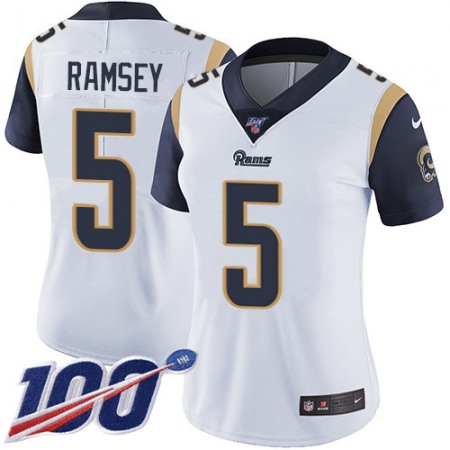 Nike Rams #5 Jalen Ramsey White Women's Stitched NFL 100th Season Vapor Untouchable Limited Jersey