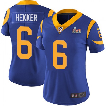 Nike Rams #6 Johnny Hekker Royal Blue Alternate Super Bowl LVI Patch Women's Stitched NFL Vapor Untouchable Limited Jersey