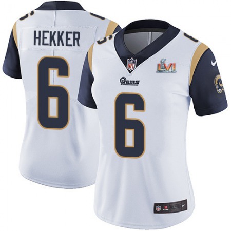 Nike Rams #6 Johnny Hekker White Super Bowl LVI Patch Women's Stitched NFL Vapor Untouchable Limited Jersey