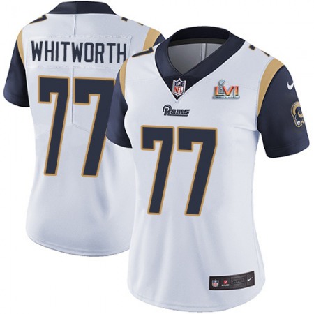 Nike Rams #77 Andrew Whitworth White Super Bowl LVI Patch Women's Stitched NFL Vapor Untouchable Limited Jersey