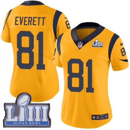 Nike Rams #81 Gerald Everett Gold Super Bowl LIII Bound Women's Stitched NFL Limited Rush Jersey