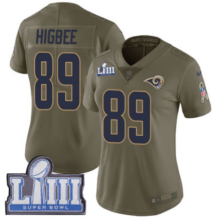 Nike Rams #89 Tyler Higbee Olive Super Bowl LIII Bound Women's Stitched NFL Limited 2017 Salute to Service Jersey