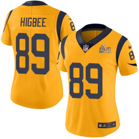 Nike Rams #89 Tyler Higbee White Super Bowl LVI Patch Women's Stitched NFL Vapor Untouchable Limited Jersey