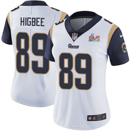 Nike Rams #89 Tyler Higbee White Super Bowl LVI Patch Women's Stitched NFL Vapor Untouchable Limited Jersey